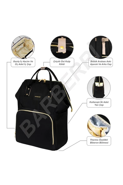 Çok Amaçlı Anne Bebek Bakım Sırt Çantası Klasik Siyah - 2