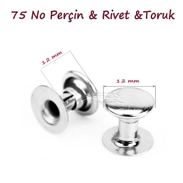 Perçin Rivet 75 no 12mm 25 Takım (Leathercraft, Deri Hobi) - 6