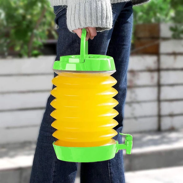 Akordiyonlu Su Sebili Meşrubat İçecek Kabı Bidonu Damacana Katlanabilir Musluklu Körüklü 5.5 Litre Termos Piknik Kamp Mangal Yeşil - 5
