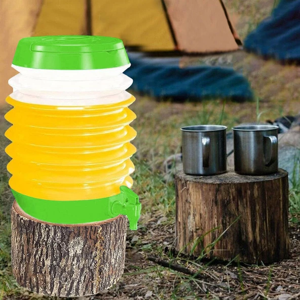 Akordiyonlu Su Sebili Meşrubat İçecek Kabı Bidonu Damacana Katlanabilir Musluklu Körüklü 5.5 Litre Termos Piknik Kamp Mangal Yeşil - 8