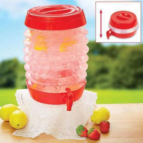 Akordiyonlu Su Sebili Meşrubat İçecek Kabı Bidonu Damacana Katlanabilir Musluklu Körüklü 5.5 Litre Termos Piknik Kamp Mangal Kırmızı - 6