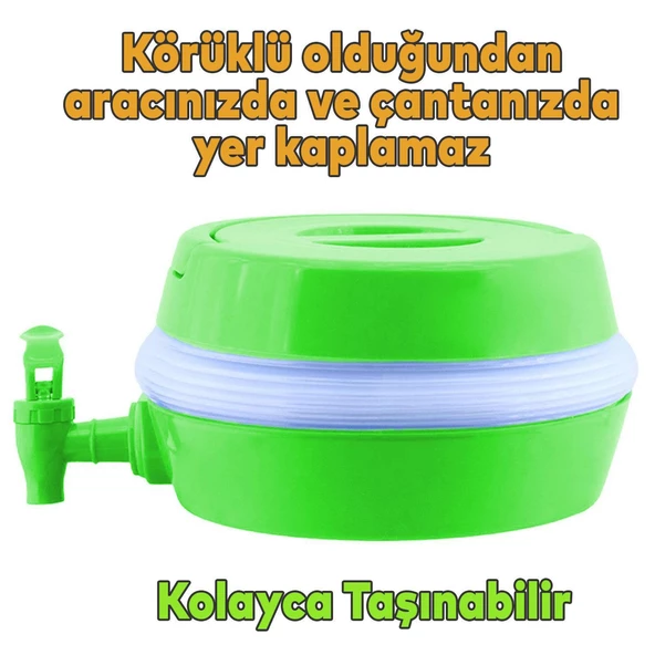 Akordiyonlu Su Sebili Meşrubat İçecek Kabı Bidonu Damacana Katlanabilir Musluklu Körüklü 5.5 Litre Termos Piknik Kamp Mangal Yeşil - 6