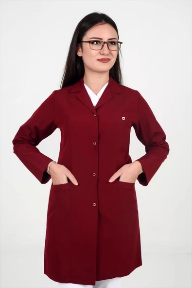 Deniz İş Kıyafetleri Kadın Alpaka Kumaş Bordo İş Önlüğü - 3