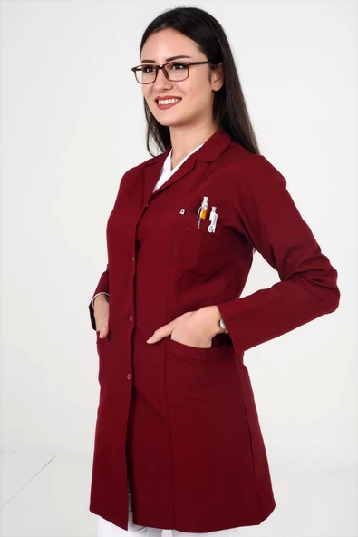 Deniz İş Kıyafetleri Kadın Alpaka Kumaş Bordo İş Önlüğü - 4