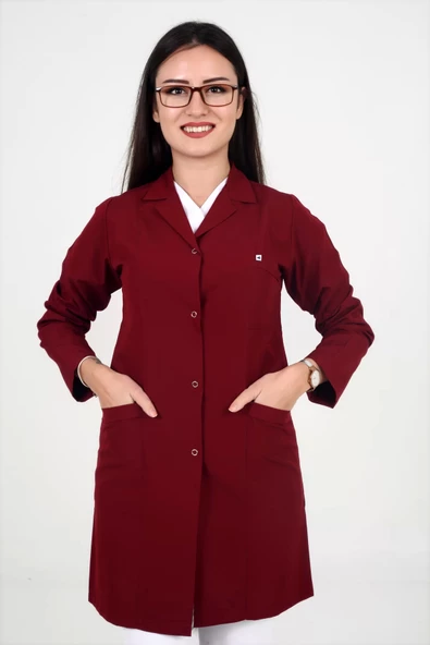 Deniz İş Kıyafetleri Kadın Alpaka Kumaş Bordo İş Önlüğü