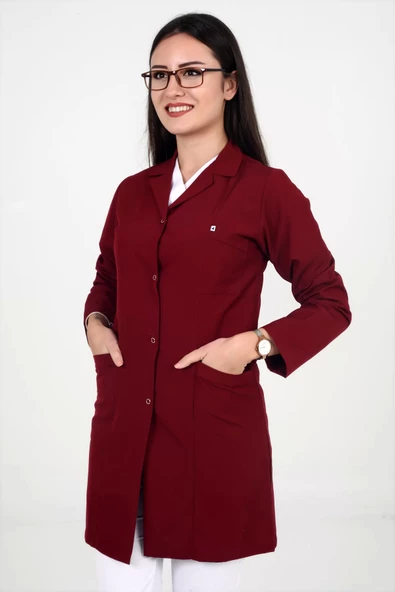 Deniz İş Kıyafetleri Kadın Alpaka Kumaş Bordo İş Önlüğü - 2