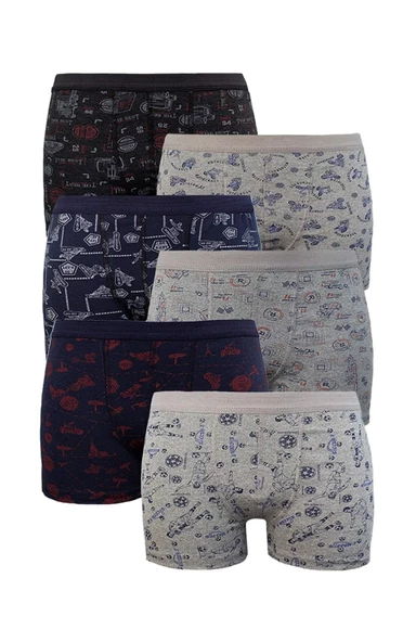 Erkek Likralı Boxer 6 lı Desenli Karışık Renkler (Menbox 1052) - 5