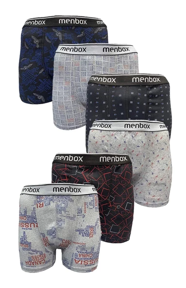 Erkek Likralı Boxer 6 lı Desenli Karışık Renkler (Menbox 1052) - 4