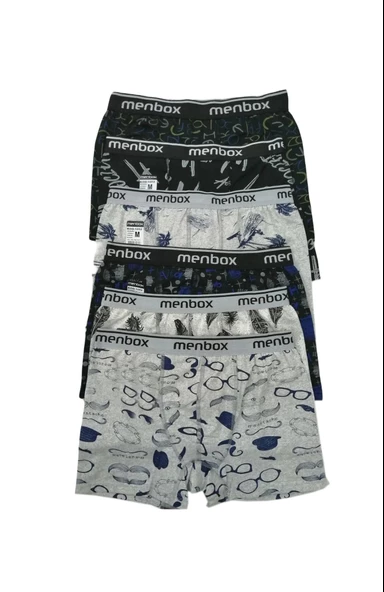 Erkek Likralı Boxer 6 lı Desenli Karışık Renkler (Menbox 1052) - 2