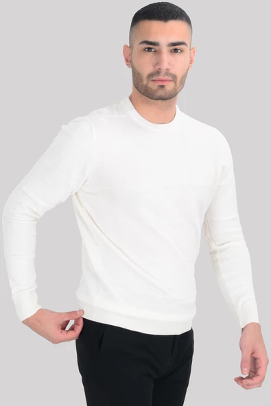 Cengiz İnler Sıfır Yaka Kareli Desenli Erkek Triko - 2