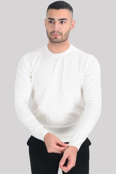 Cengiz İnler Sıfır Yaka Kareli Desenli Erkek Triko - 7