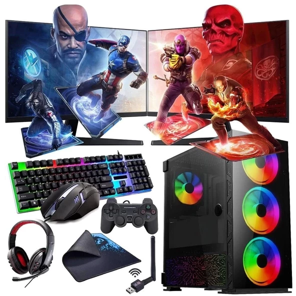 ROGAME RKT660484 İ7 11700F 16GB 480SSD 4GB GTX1050TI Çift 24" Monitörlü (Gaming SET)