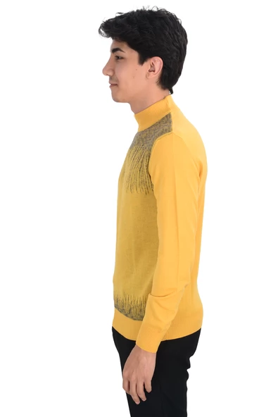 Cengiz İnler Yarım Balıkçı Yaka Desenli Yünlü Erkek Triko Kazak - 3