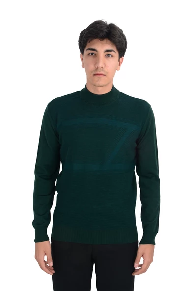 Cengiz İnler Yarım Balıkçı Yaka Desenli Yünlü Erkek Triko Kazak - 6