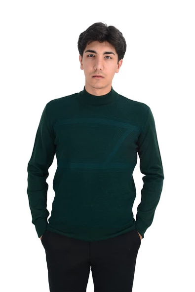 Cengiz İnler Yarım Balıkçı Yaka Desenli Yünlü Erkek Triko Kazak - 5