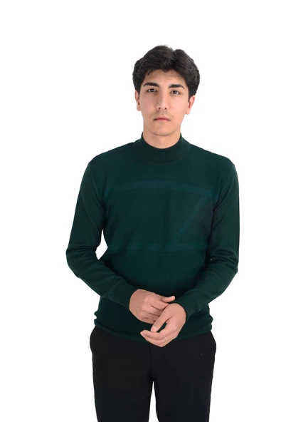 Cengiz İnler Yarım Balıkçı Yaka Desenli Yünlü Erkek Triko Kazak - 2