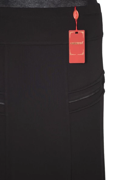 Hesna Kadın Hazan Krep Yanı Biyeli Astarlı Lastikli Siyah Etek - Resim 2