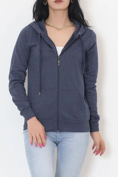 İç Tüylü Kapşonlu Fermuarlı Sweat Koyuindigo - 11866.108. - 2