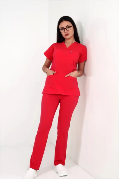 Deniz İş Kadın Linda Yarasakol Nar Çiçeği Renk Scrubs Takım - 4