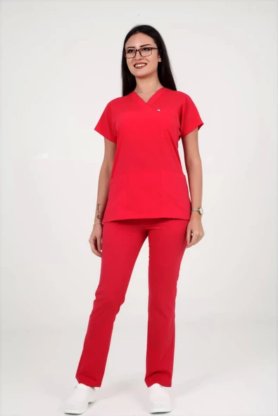 Deniz İş Kadın Linda Yarasakol Nar Çiçeği Renk Scrubs Takım - 3