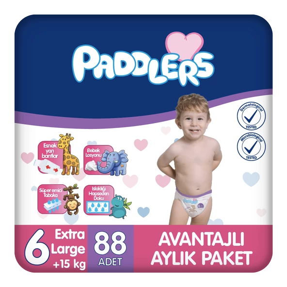 Paddlers Bebek Bezi 6 Numara X-Large 88 Adet (15+ Kg) Aylık Paket