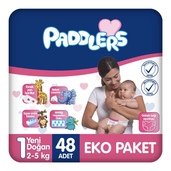 Paddlers Bebek Bezi 1 Numara Yenidoğan 48 Adet (2-5 Kg) Eko Paket