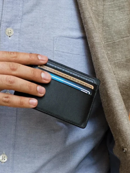 Hakiki Deri Kartlık İsim Baskılı Süper Ince Oval Kenar Unisex Model Siyah - 6