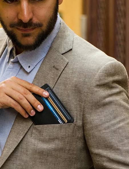 Hakiki Deri Kartlık İsim Baskılı Süper Ince Oval Kenar Unisex Model Siyah - 7