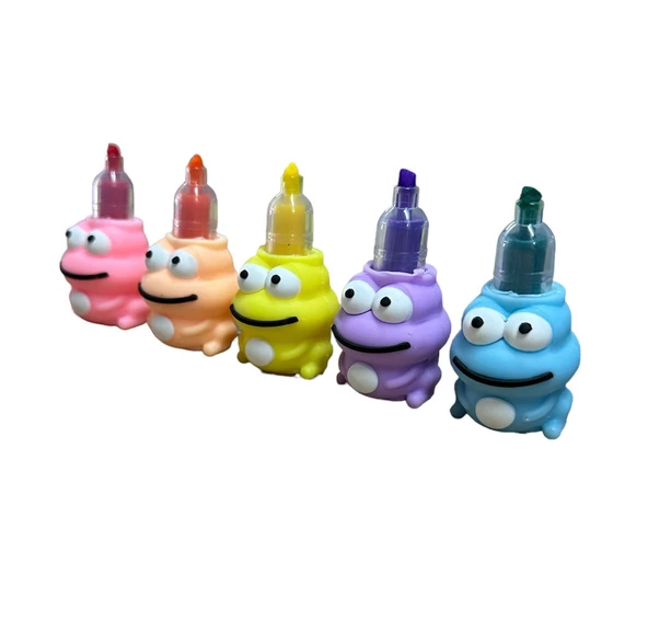 Rubenis Kurbağa Figürlü Mini Fosforlu Kalem 5'Li - 2