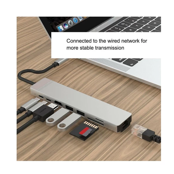 8 in 1 Type-C USB 3.0 Hub HDMI Ethernet Mikro SDTF OTG Adaptörü - 2