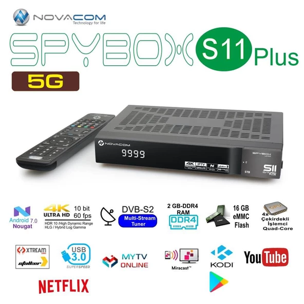 Novacom Spybox S11 Plus 5G CI Turbo 4K Uhd Android Uydu Alıcısı