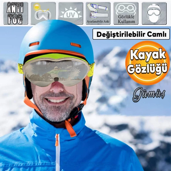 Bellasimo Kayak Gözlüğü Değiştirebilir Camlı Antifog Güneş Kar Gözlük Gümüş Snowboard Glasses Gözlük