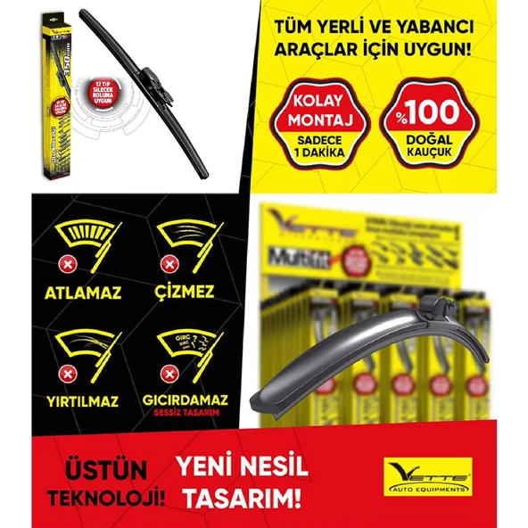 Vette Plus Multifit Araba Araç Otomobil Oto Ön Cam Arka Cam Silecek Muz Sileceği 410 mm 39684 - 7