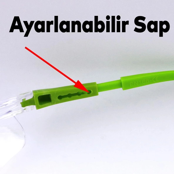 İş Güvenlik Gözlüğü Kulak Ayarlı Rüzgar Toz Koruyucu Göz Koruma Gözlüğü Şeffaf Yeşil Saplı S900 - 4