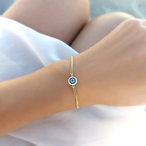 Vaoov 925 Ayar Gümüş Gold Nazar Bileklik - Resim 2