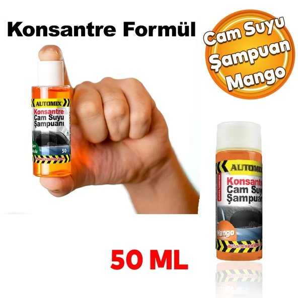 Automix Araba Araç Otomobil Oto Silecek Temizleme Konsantre Cam Suyu Şampuanı Mango Kokulu 50 ML