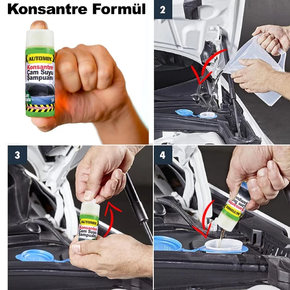 Automix Araba Araç Otomobil Oto Silecek Temizleme Konsantre Cam Suyu Şampuanı Çam Kokulu 50 ML - 2