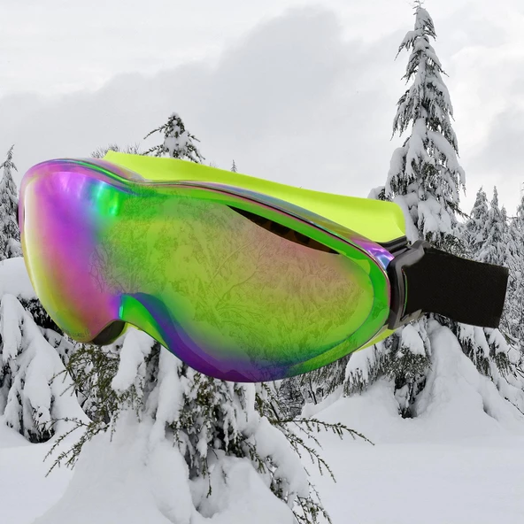 Bellasimo Kayak Gözlüğü Değiştirebilir Camlı Antifog Güneş Kar Gözlük Gökkuşağı Snowboard Glasses Gözlük+1 Adet Yedek Cam (Sarı) - 8
