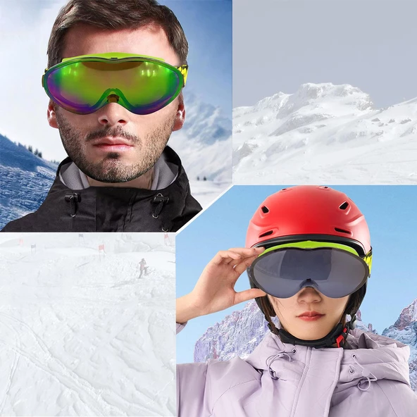 Bellasimo Kayak Gözlüğü Değiştirebilir Camlı Antifog Güneş Kar Gözlük Gökkuşağı Snowboard Glasses Gözlük+1 Adet Yedek Cam (Füme) - 4