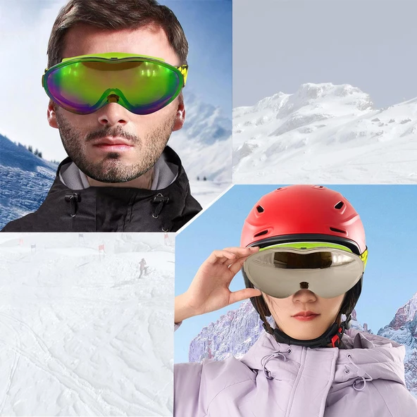 Bellasimo Kayak Gözlüğü Değiştirebilir Camlı Antifog Güneş Kar Gözlük Gökkuşağı Snowboard Glasses Gözlük+1 Adet Yedek Cam (Gümüş) - 4