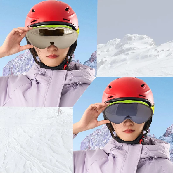 Bellasimo Kayak Gözlüğü Değiştirebilir Camlı Antifog Güneş Kar Gözlük Gümüş Snowboard Glasses Gözlük+1 Adet Yedek Cam (Füme) - 4