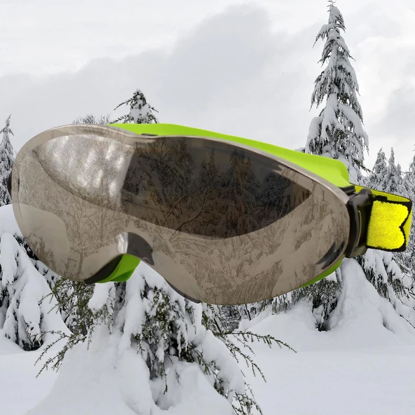 Bellasimo Kayak Gözlüğü Değiştirebilir Camlı Antifog Güneş Kar Gözlük Gümüş Snowboard Glasses Gözlük+1 Adet Yedek Cam (Sarı) - 8
