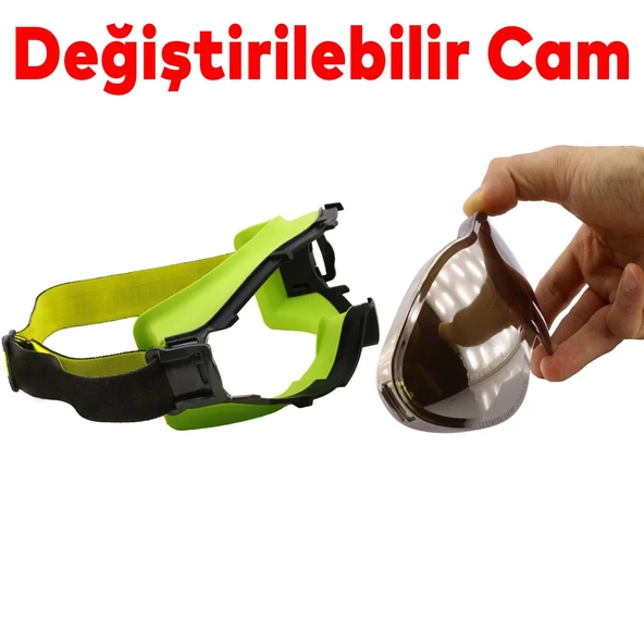 Bellasimo Kayak Gözlüğü Değiştirebilir Camlı Antifog Güneş Kar Gözlük Gümüş Snowboard Glasses Gözlük+1 Adet Yedek Cam (Sarı) - 3