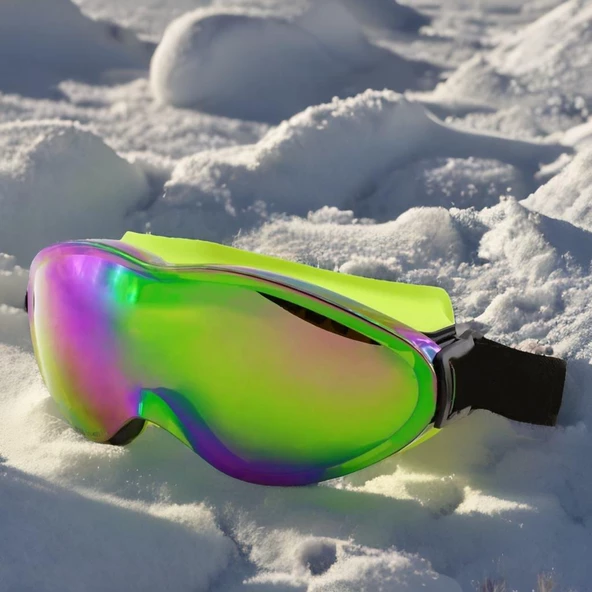 Bellasimo Kayak Gözlüğü Değiştirebilir Camlı AntiFog Güneş Kar Gözlük Gökkuşağı Snowboard Glasses Gözlük+3 Adet Yedek Cam - 7