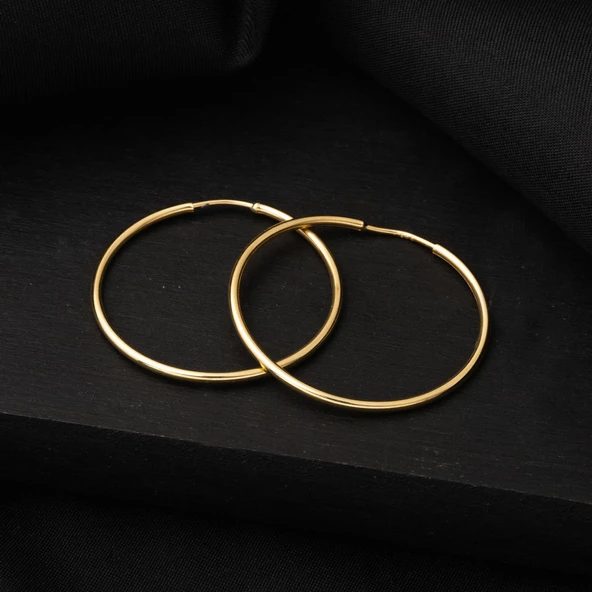 Altın Halka Küpe 14 Ayar 3,5 cm. Çaplı - 4