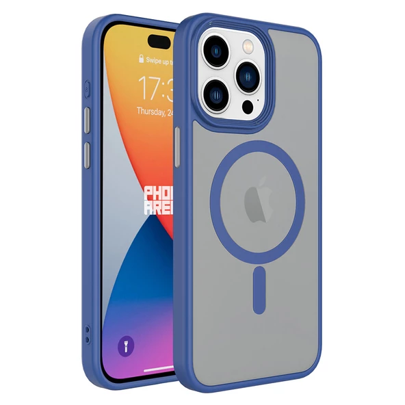 iPhone 15 Pro Max Kılıf Mat Arka Yüzey Wireless Şarj Özellikli Flet Magsafe Kapak Kılıf - Resim 6