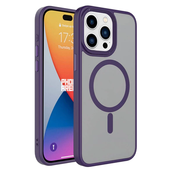 iPhone 15 Pro Max Kılıf Mat Arka Yüzey Wireless Şarj Özellikli Flet Magsafe Kapak Kılıf - Resim 11