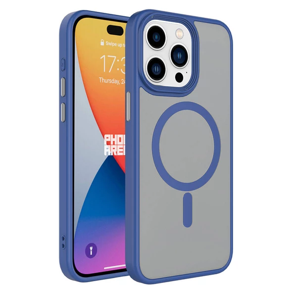 iPhone 15 Pro Max Kılıf Mat Arka Yüzey Wireless Şarj Özellikli Flet Magsafe Kapak Kılıf - Resim 7