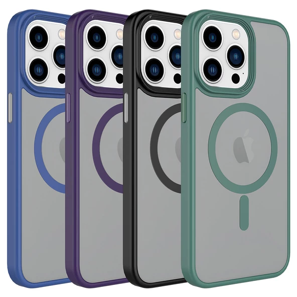 iPhone 15 Pro Max Kılıf Mat Arka Yüzey Wireless Şarj Özellikli Flet Magsafe Kapak Kılıf - Resim 2