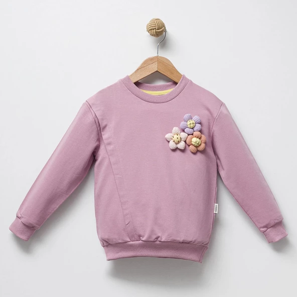 Jolbaby Örgü Çiçek Detaylı Kız Çocuk Sweatshirt Bluz